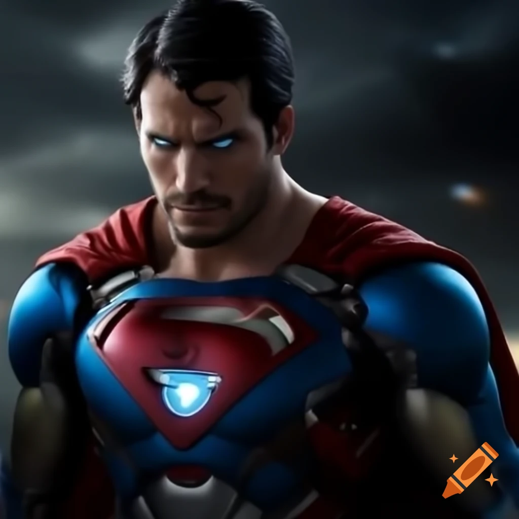Superman facing off against Iron Man in an epic battle