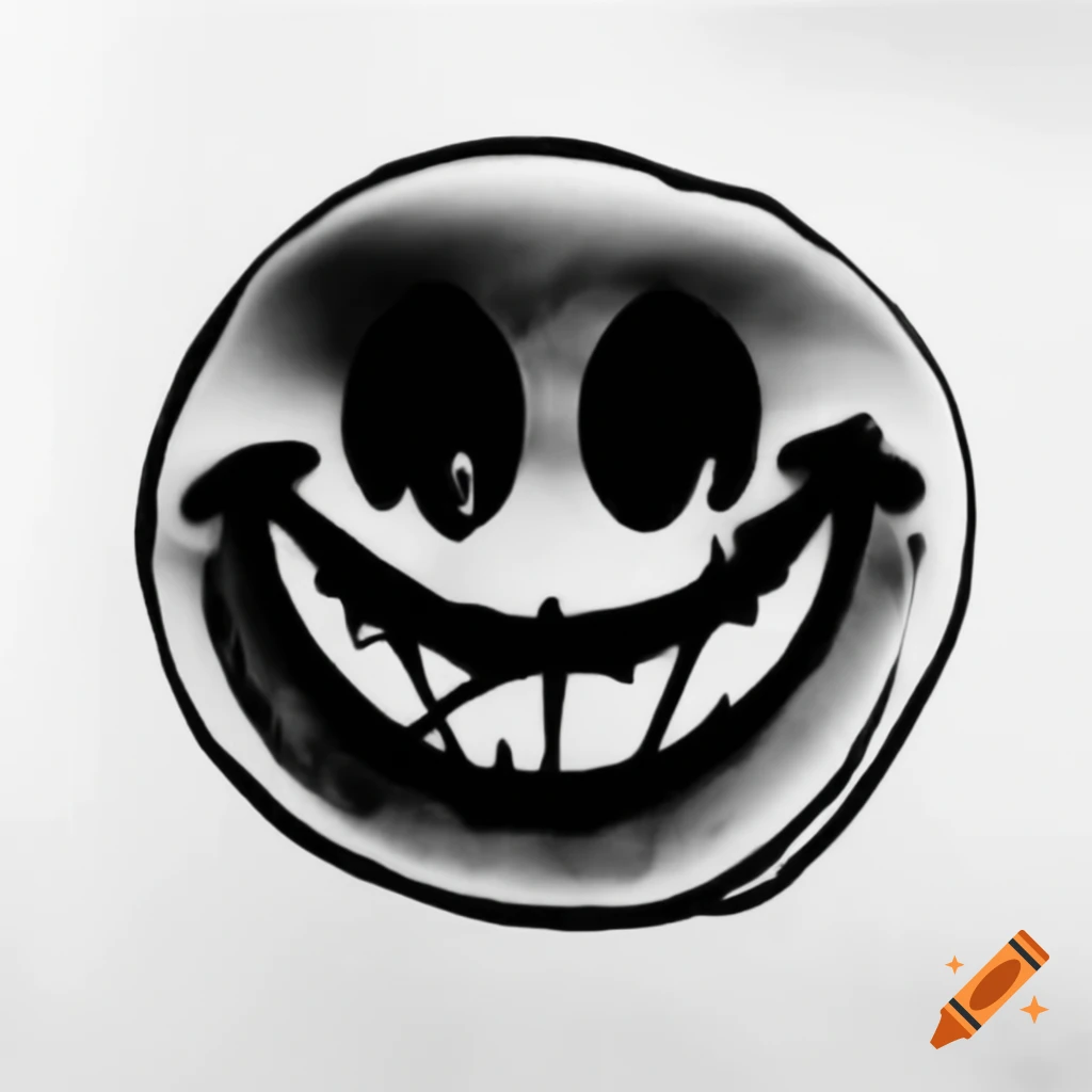Cursed smiley face design in black on white background on craiyon