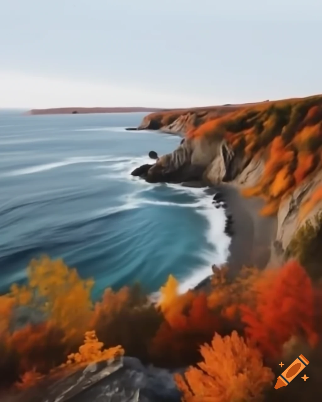 Scenic autumn seashore landscape on hot day