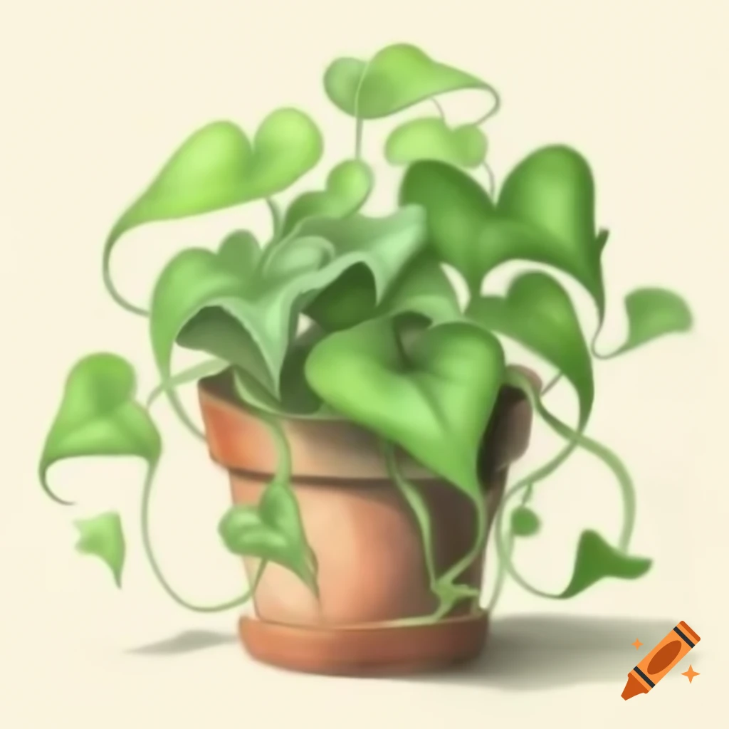 Pencil drawing of green leafy vines growing from a pot