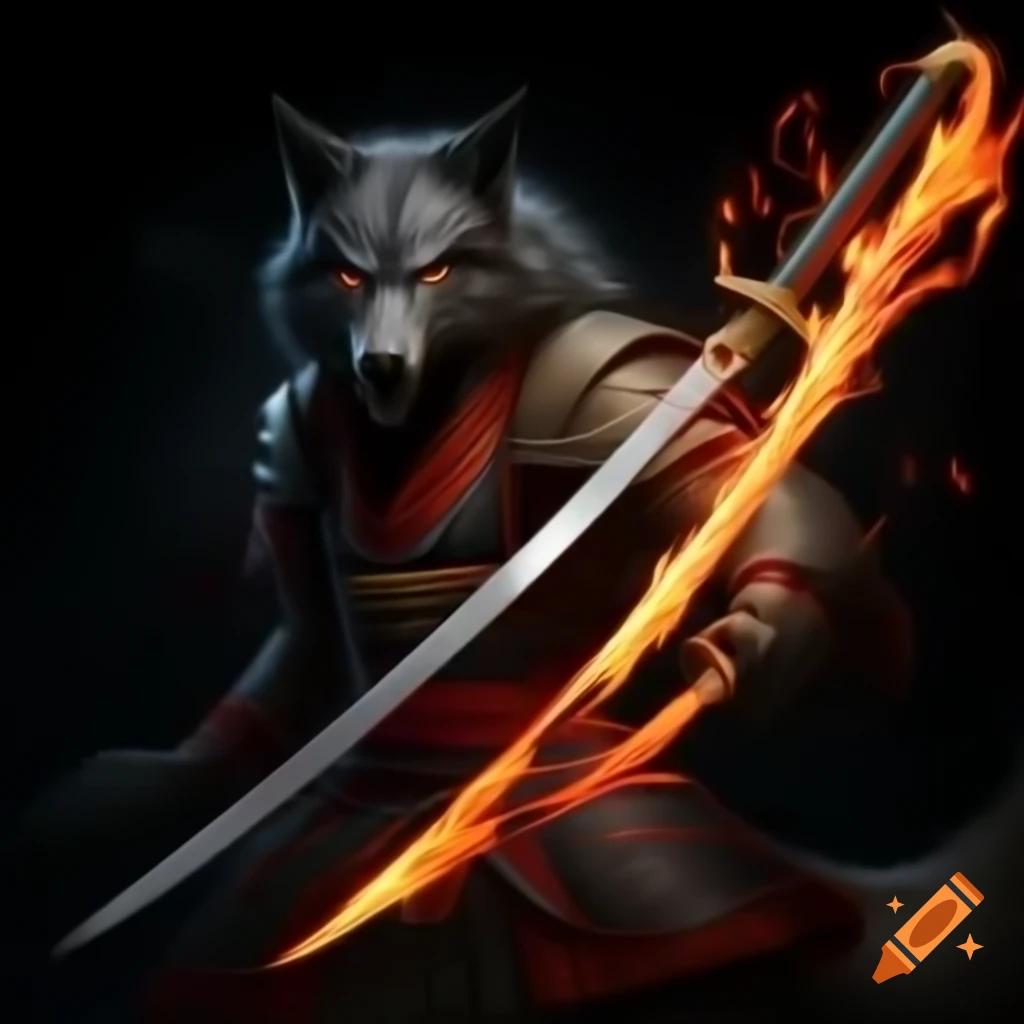 Guangzhi, a large wolf with fiery long sword, from Black Myth Wukong game
