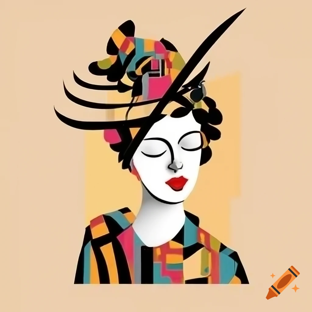 Colorful abstract portrait in circuit cubism style