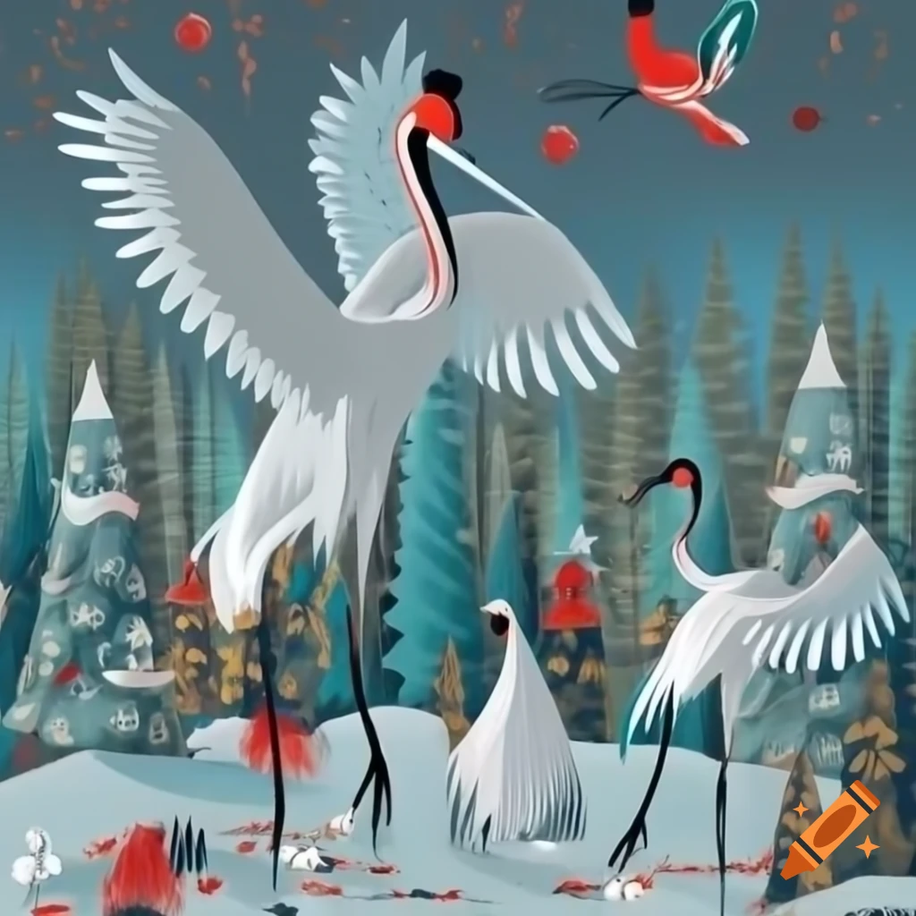 Christmas cloisonné forest scene blending Native Salish and Russian fairytale designs