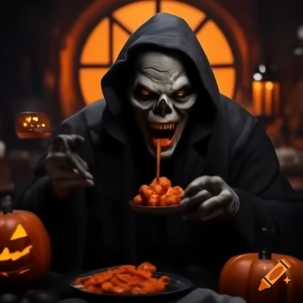 Realistic Halloween apocalypse scene with dark elements and candy