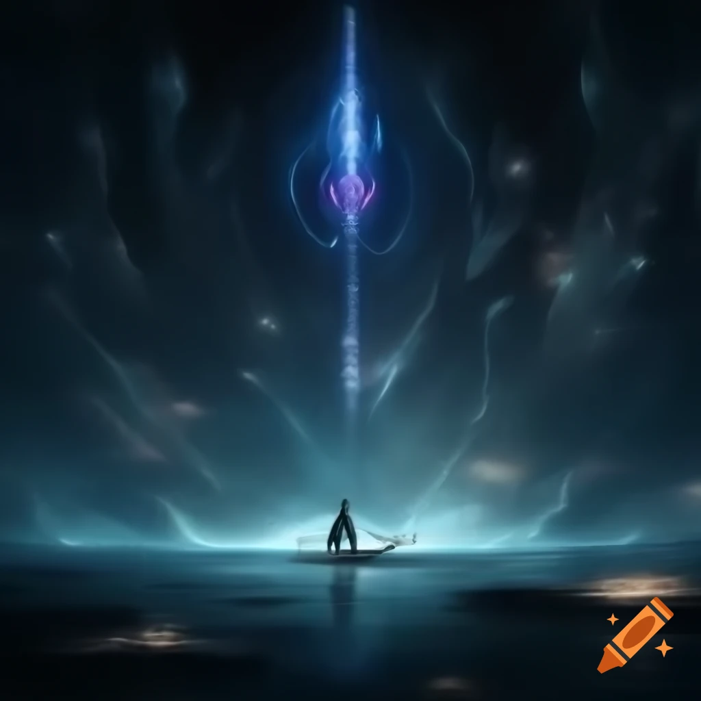 Futuristic ambient music album art with dreamlike technology and fishing theme