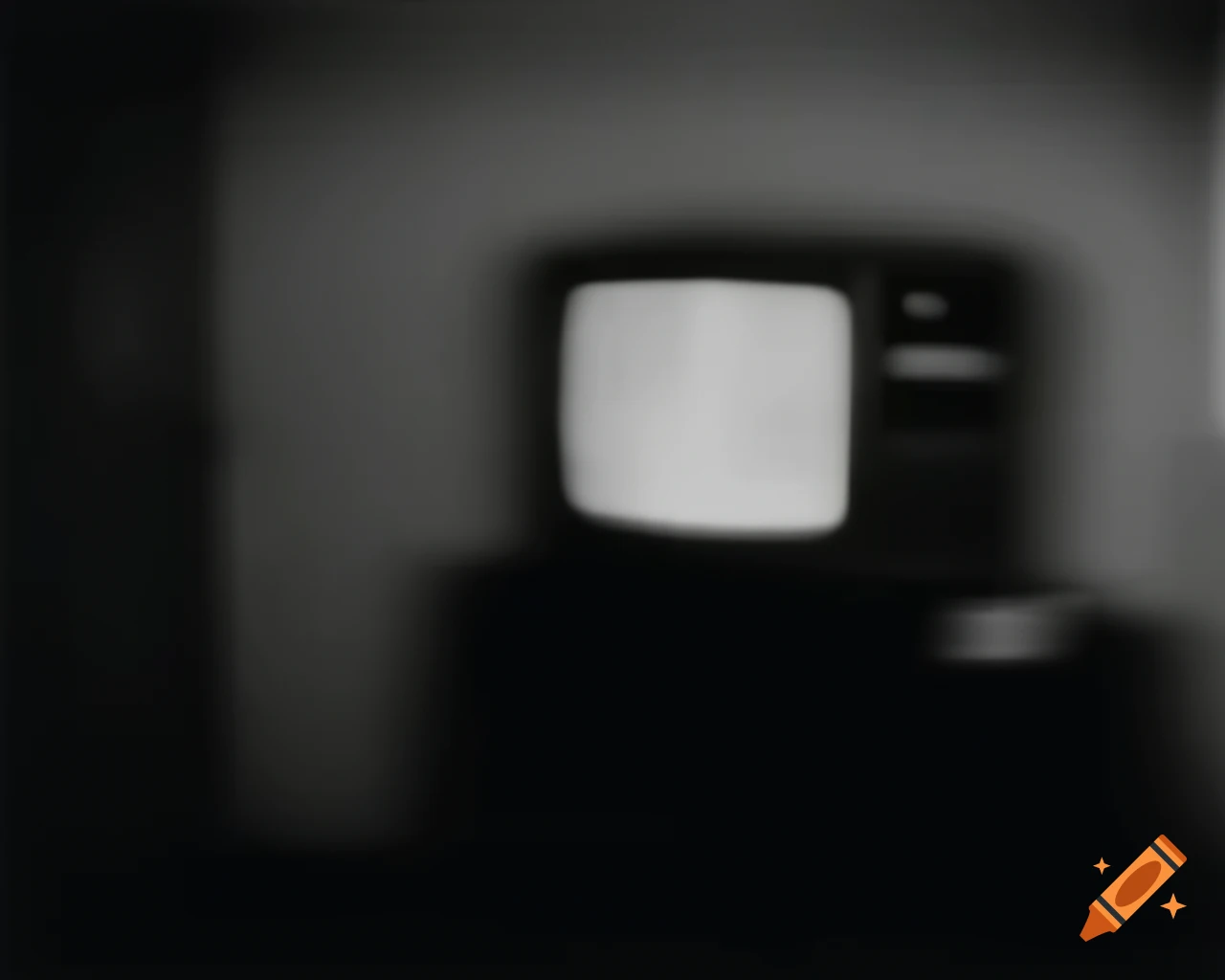 Blurry 1980s videotape showing VCR television in gloomy setting