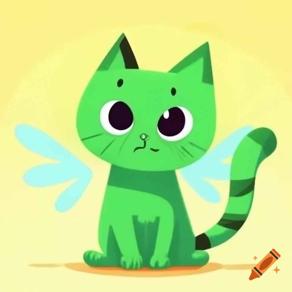 Cartoon of a green cat with wings