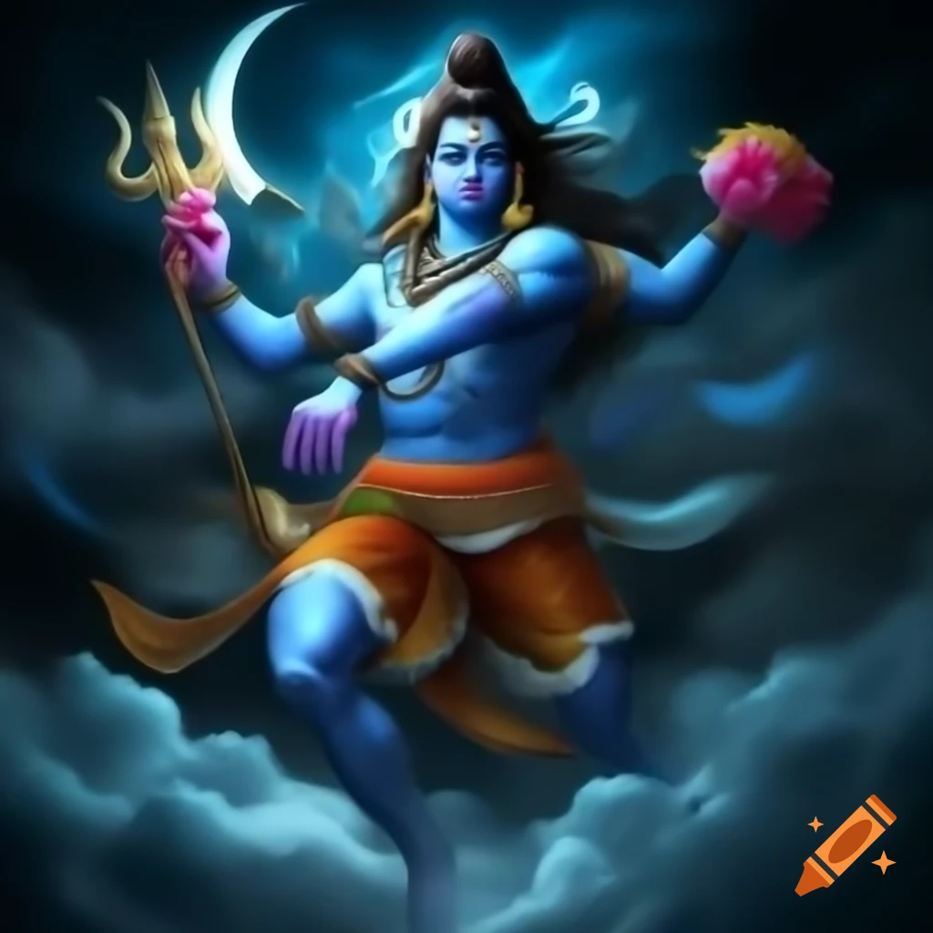 Dramatic depiction of Lord Shiva with fierce expression symbolizing divine power