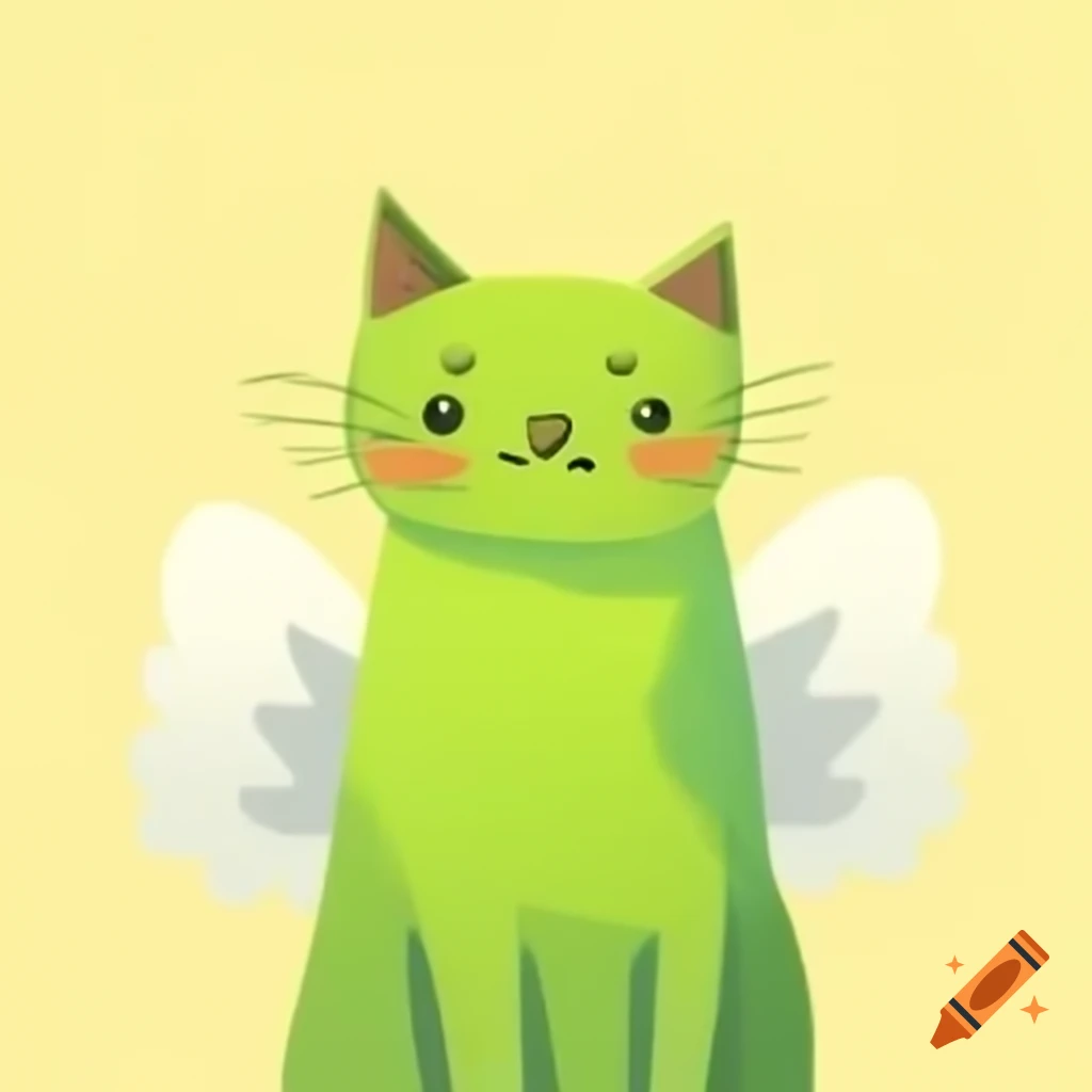 Cartoon green cat with wings
