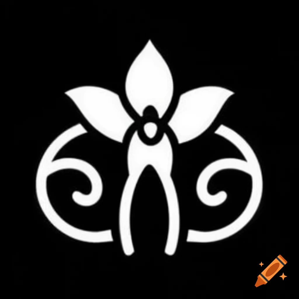 White orchid symbol on black background