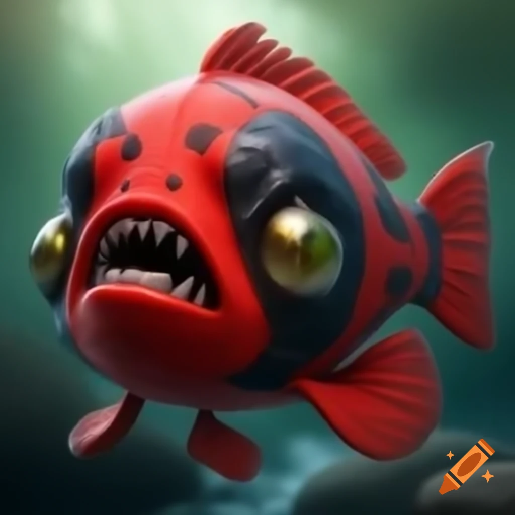 Realistic fish sculpture resembling Deadpool in water