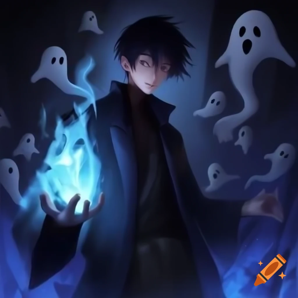 Anime character surrounded by ghostly spirits