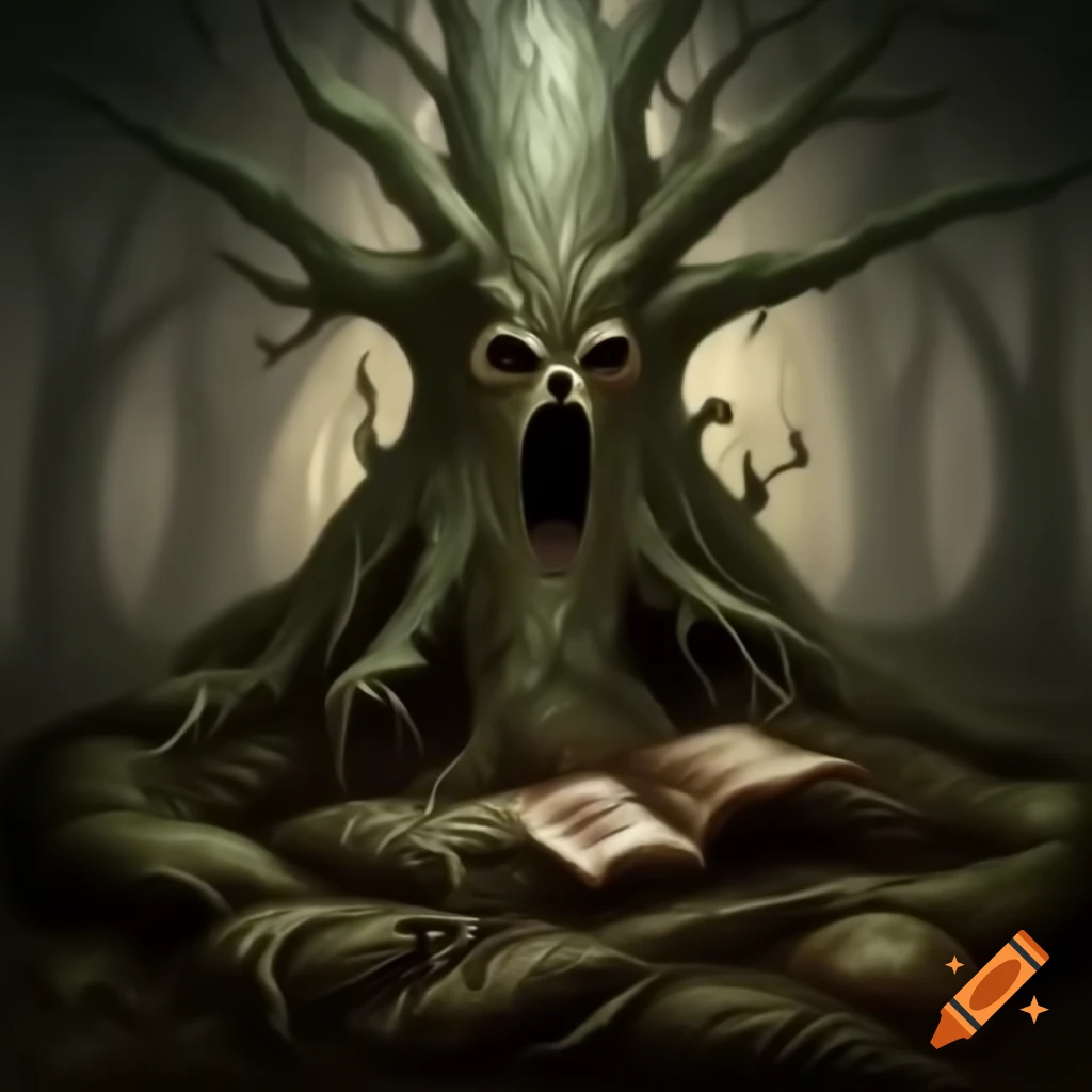 Gothic fairy tale scene with ancient tree as guardian of enchanted forest