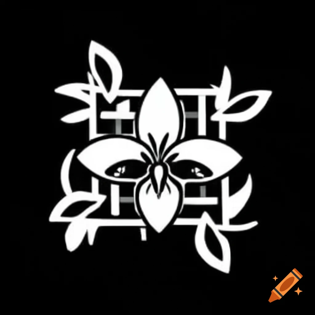 White orchid symbol on black background