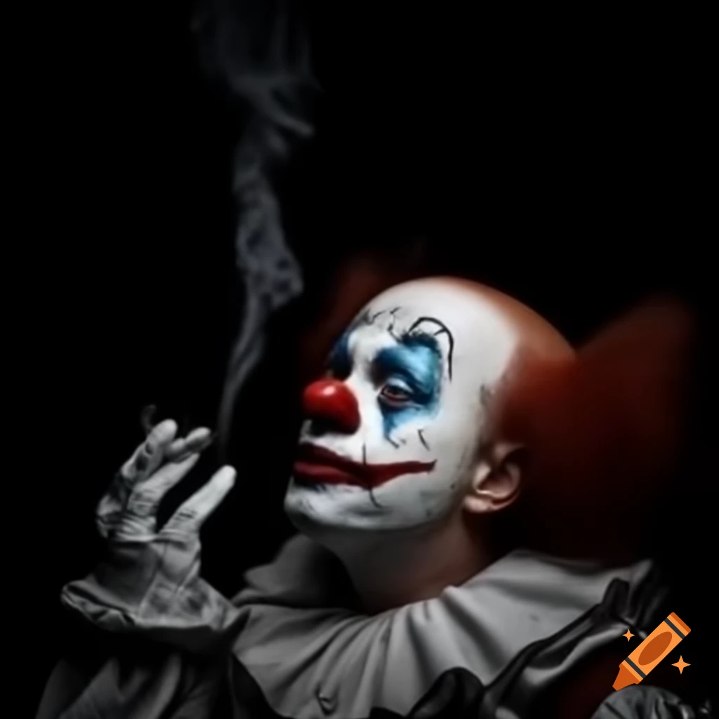 Sad clown with black balloon, evoking a sense of melancholy