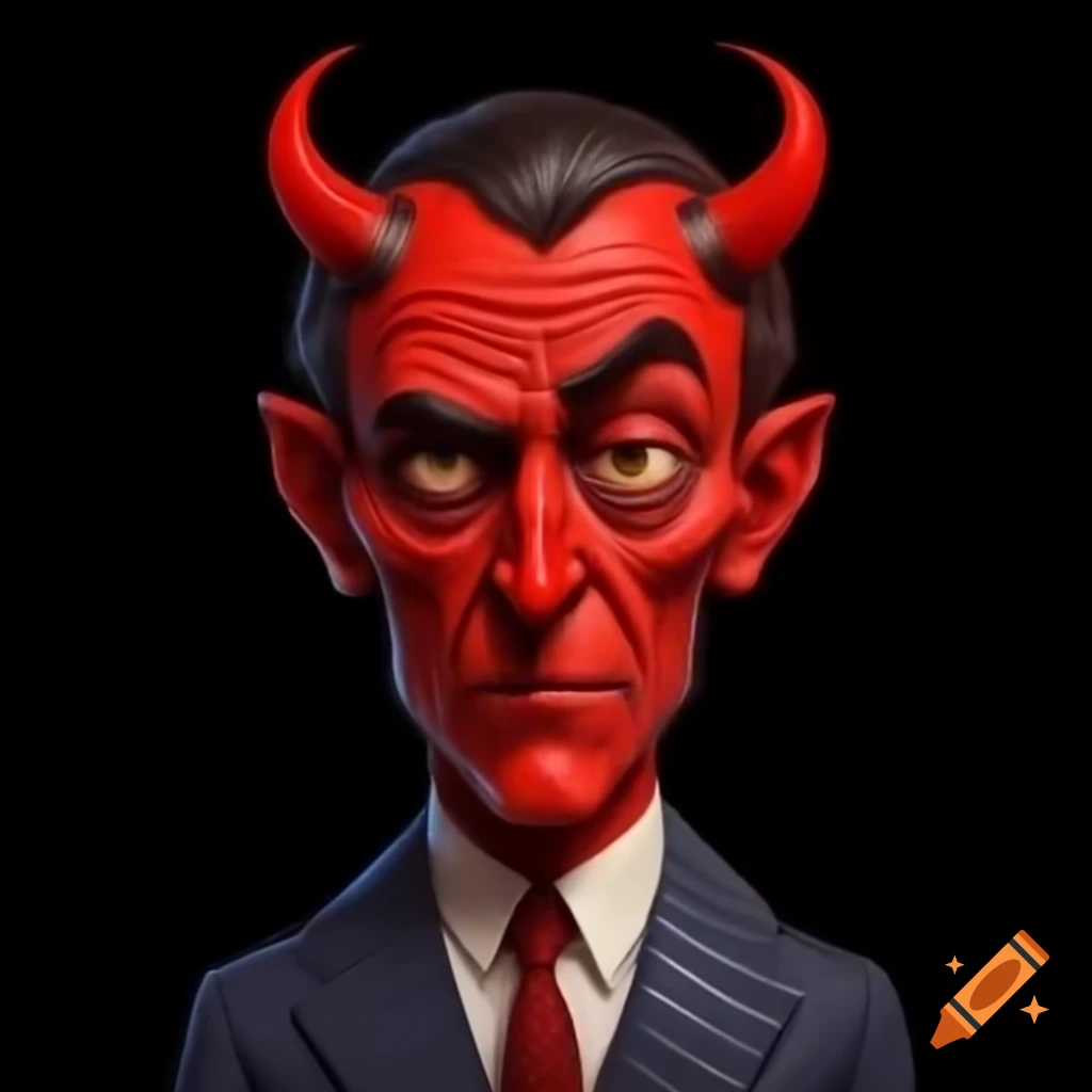 Political poster featuring a devilish candidate in a suit with red skin