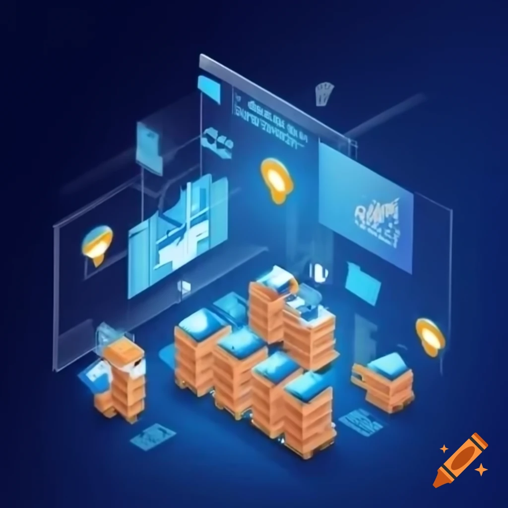 Conceptual illustration of data warehouse representing investigation in company databases and learning
