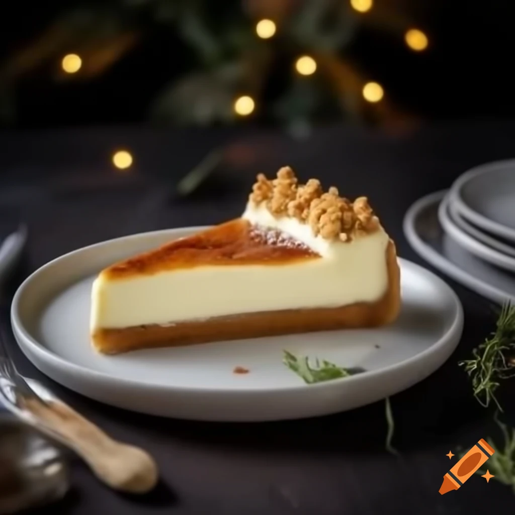 Slice of San Sebastian cheesecake with appealing lighting