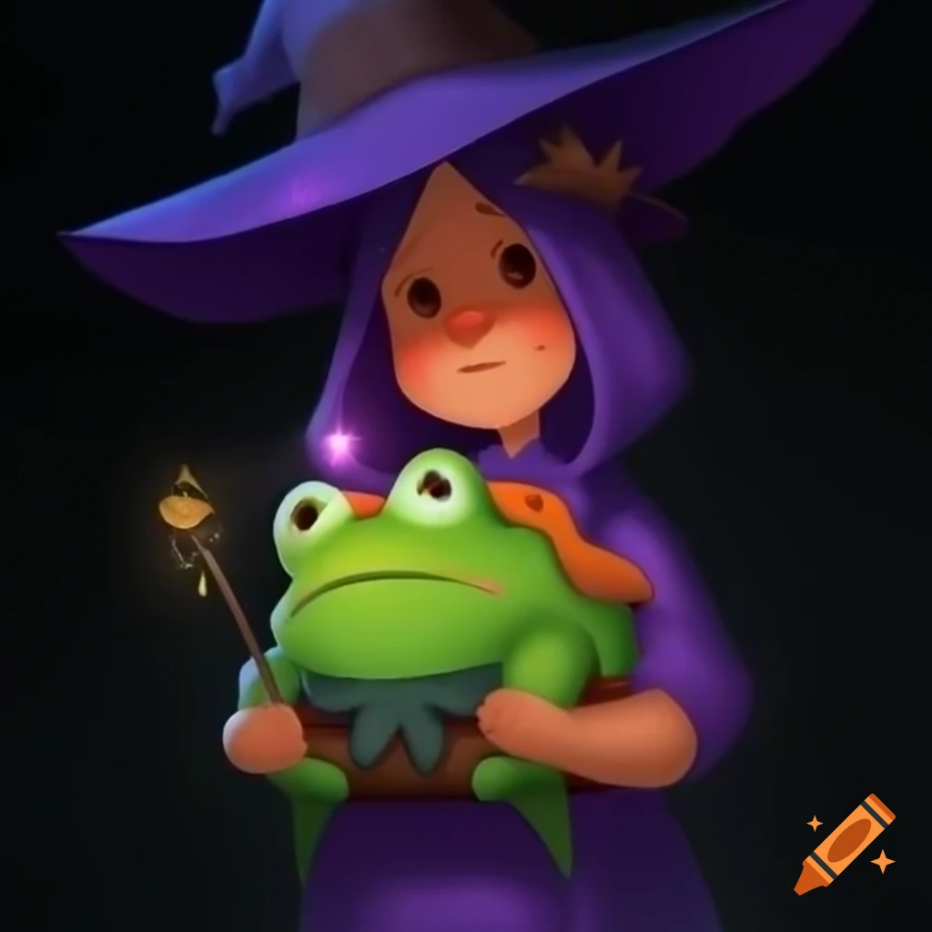 Witch accompanied by a magical frog