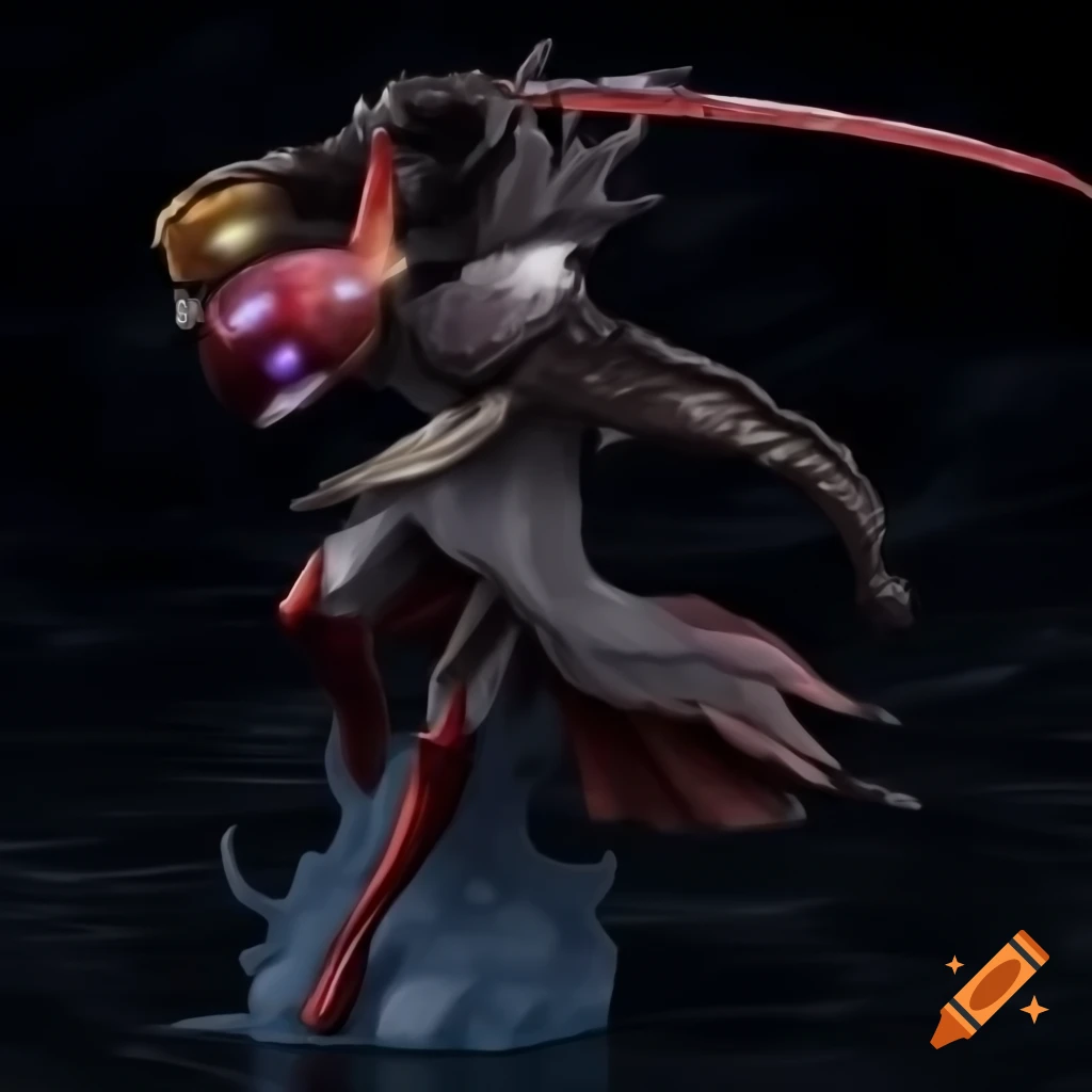 Detailed fantasy horror scene featuring female beast with massive sword, inspired by various game art