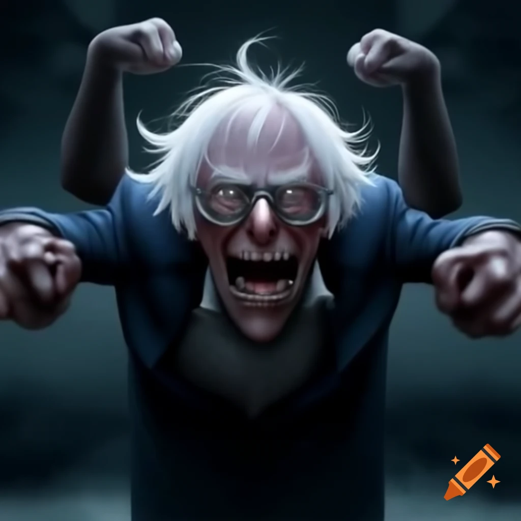 Angry figure resembling Bernie Sanders depicted as Vishnu with multiple arms