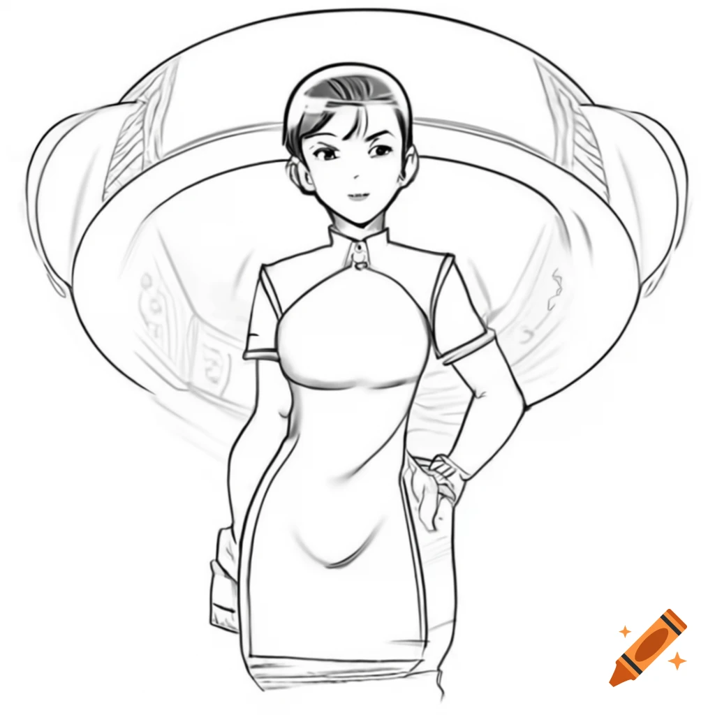 Anime character Chun-li from Street Fighter in front of floodlight