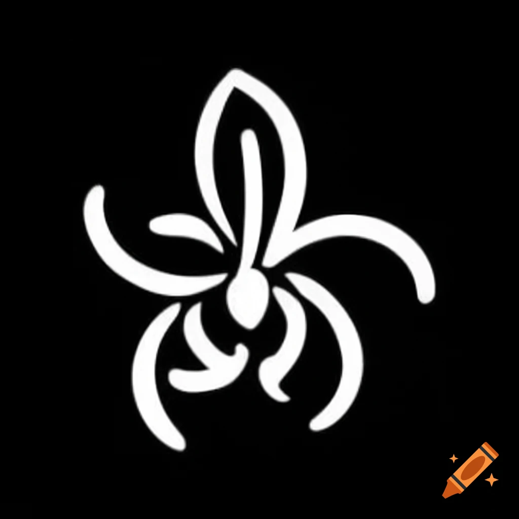 White orchid symbol on black background