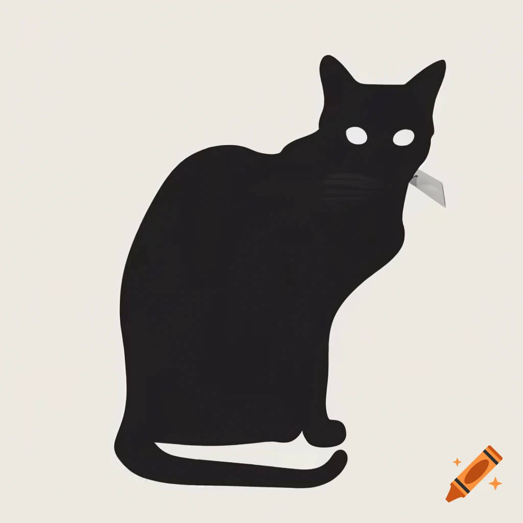 Vector silhouette of a cat looking towards viewer on white background