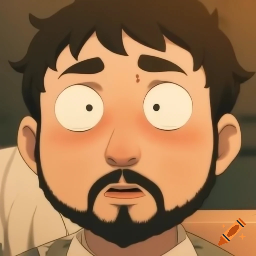 Cute anime character with big eyes and a beard