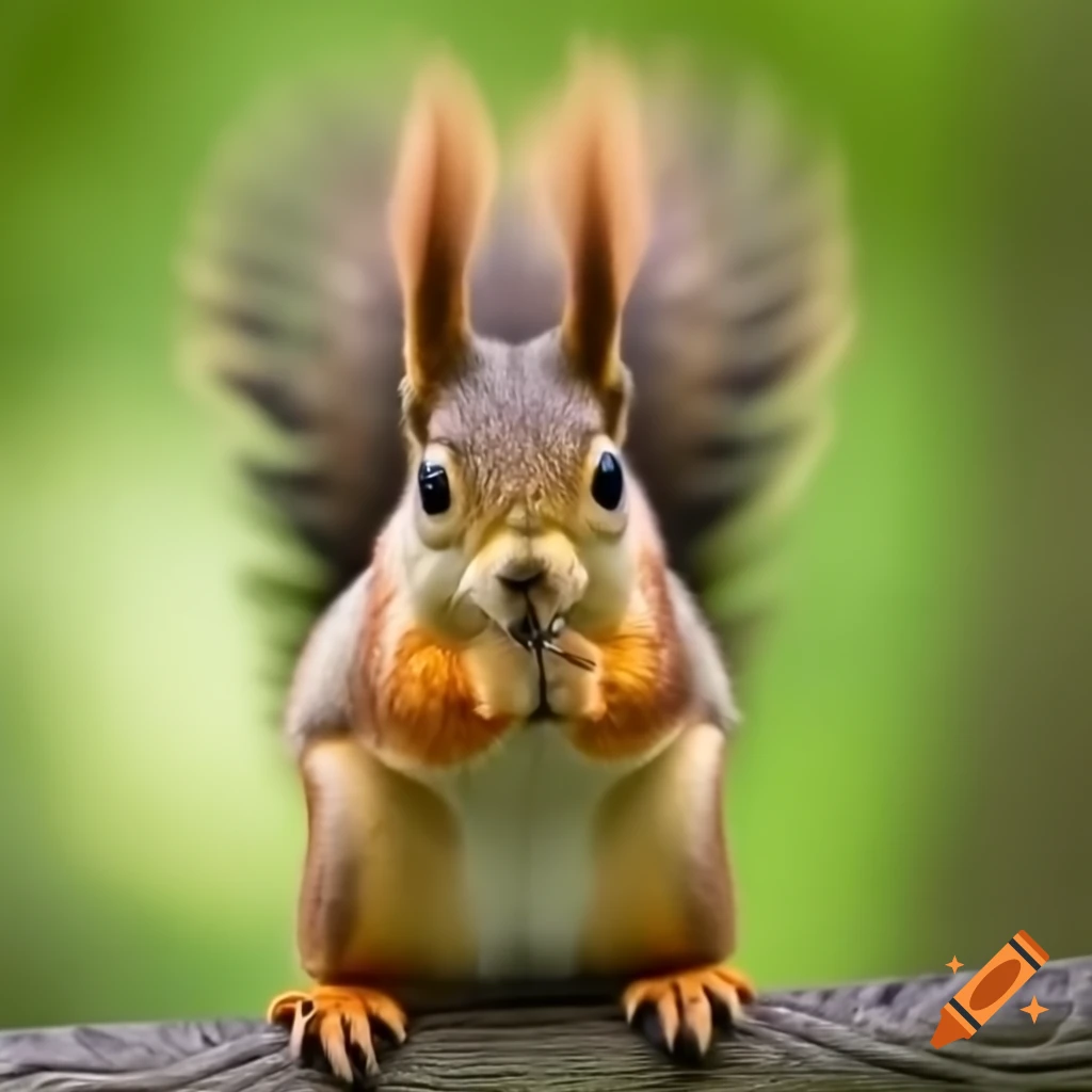 Siamese squirrel with two heads perched on a branch
