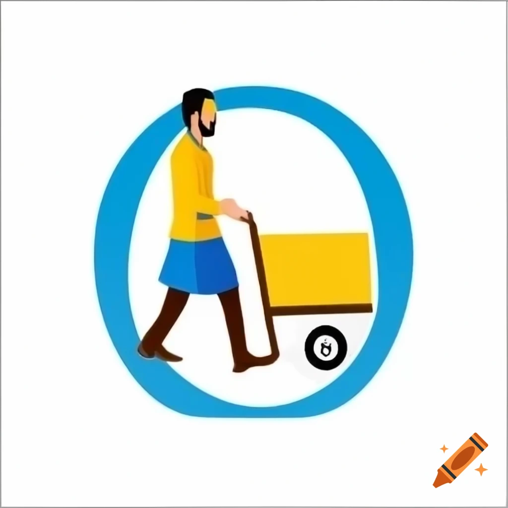 Logo featuring man in yellow kurta and blue jeans with shopping cart