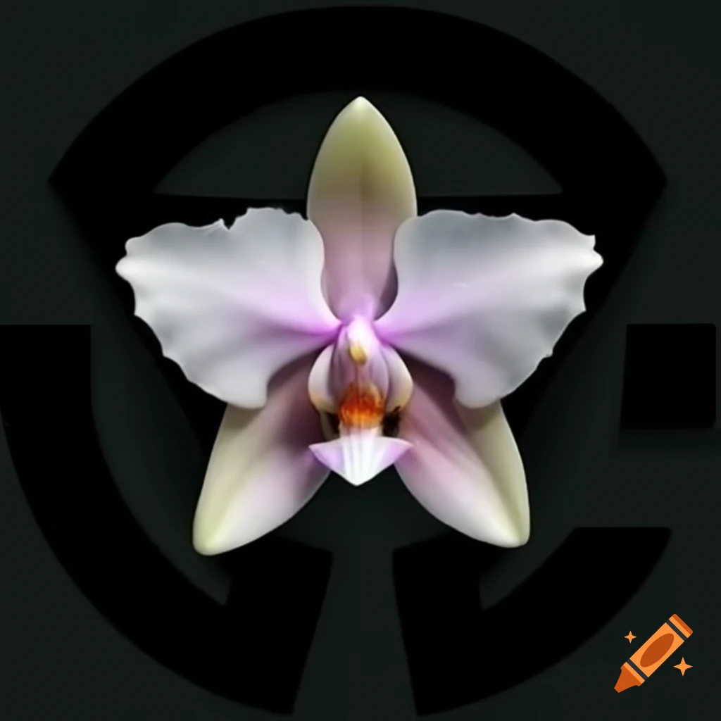 White orchid symbol on black background