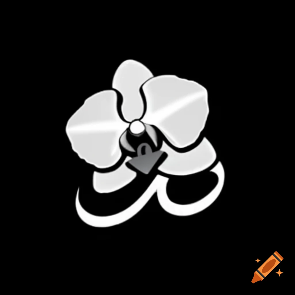 White orchid symbol on black background