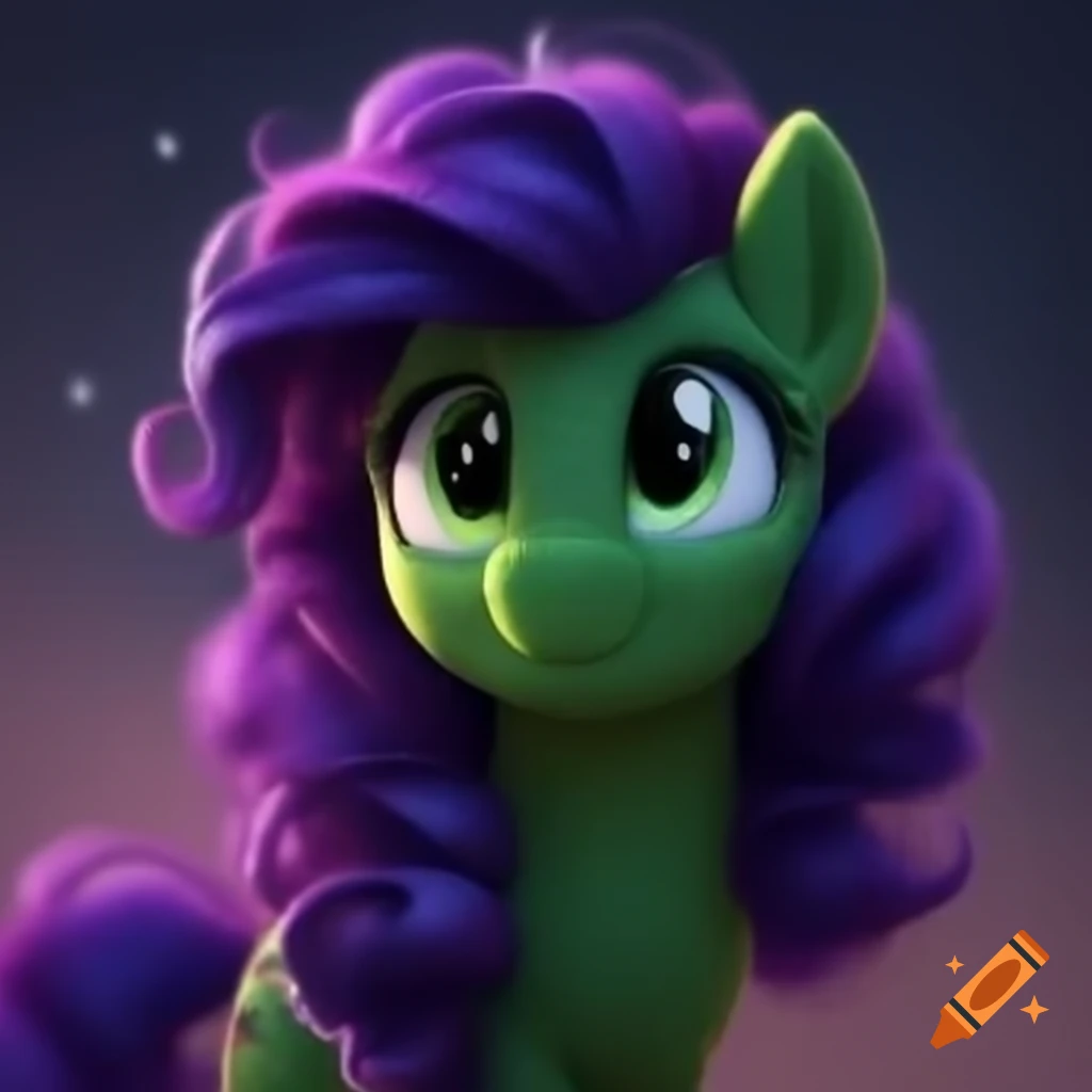 Cute green pony with curly purple hair featuring star decorations