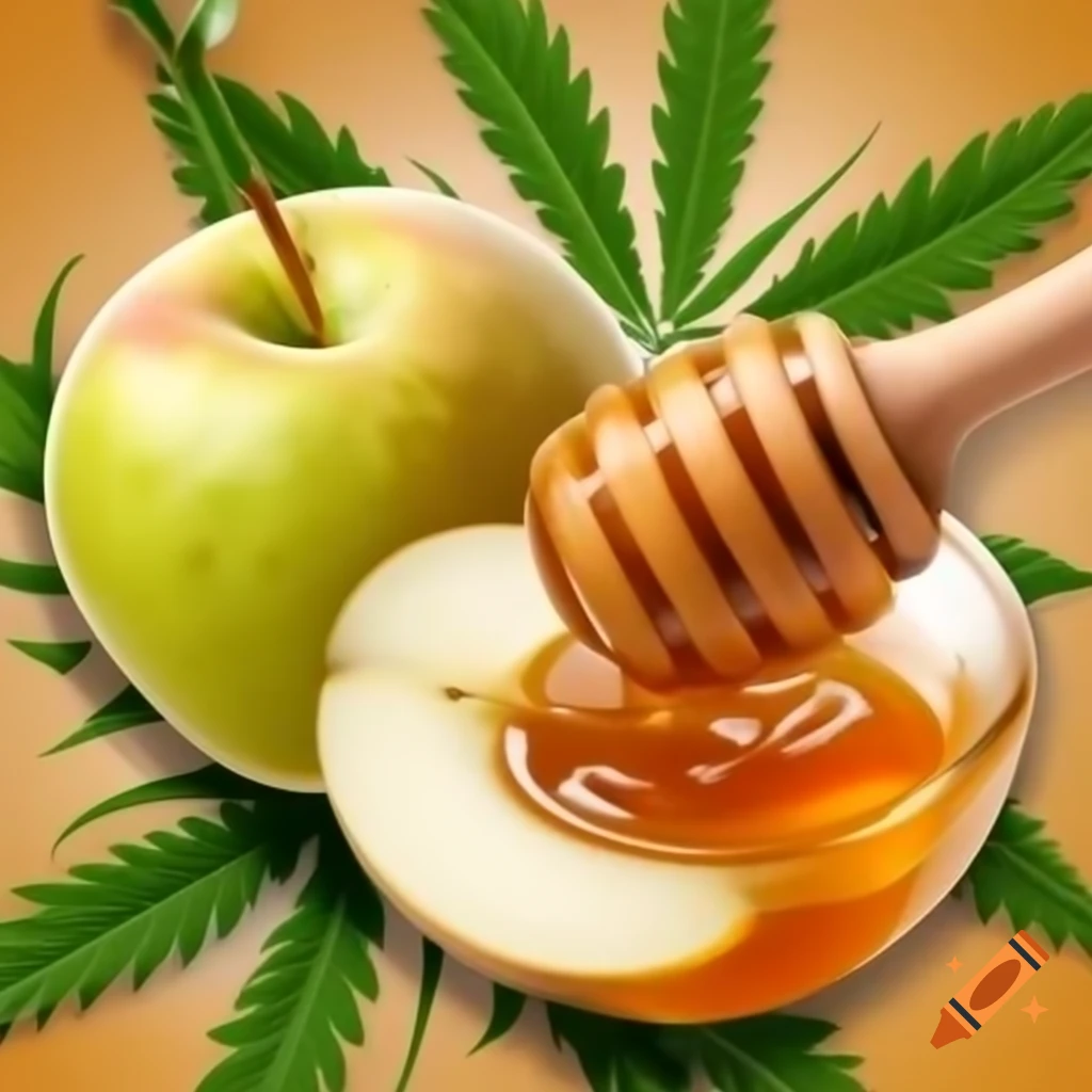 Rosh Hashanah apple and honey with marijuana leaf