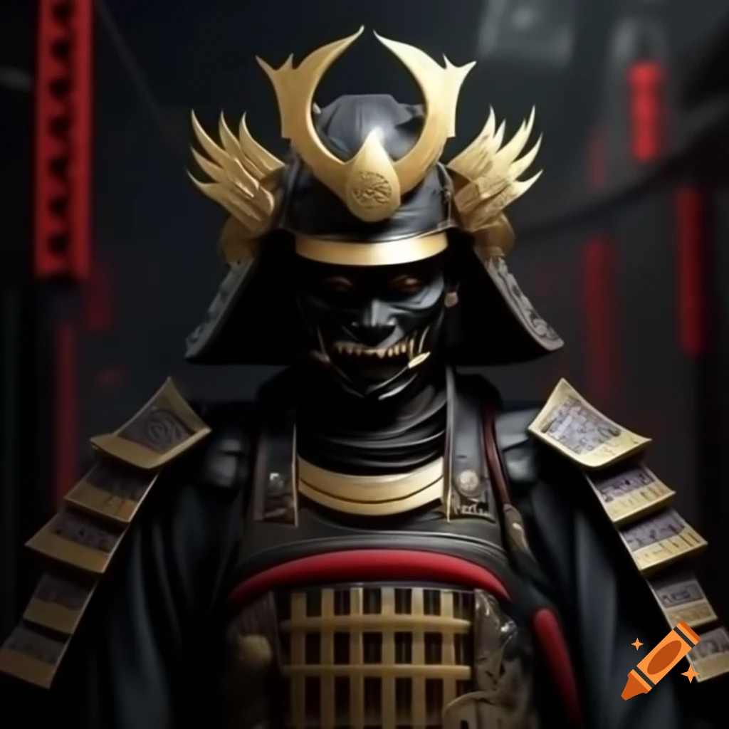 Gothic samurai armor in black and gold colors