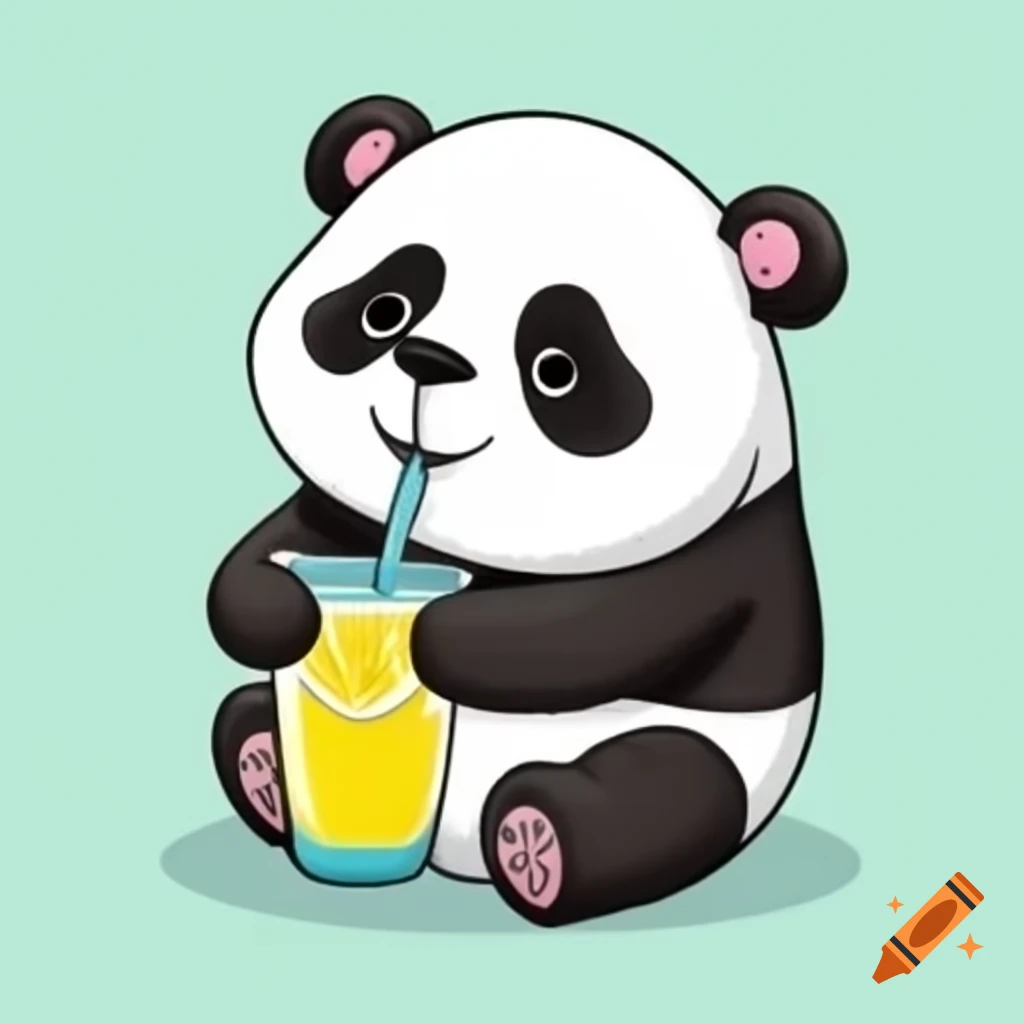Cartoon art of panda bear enjoying a lemon drink