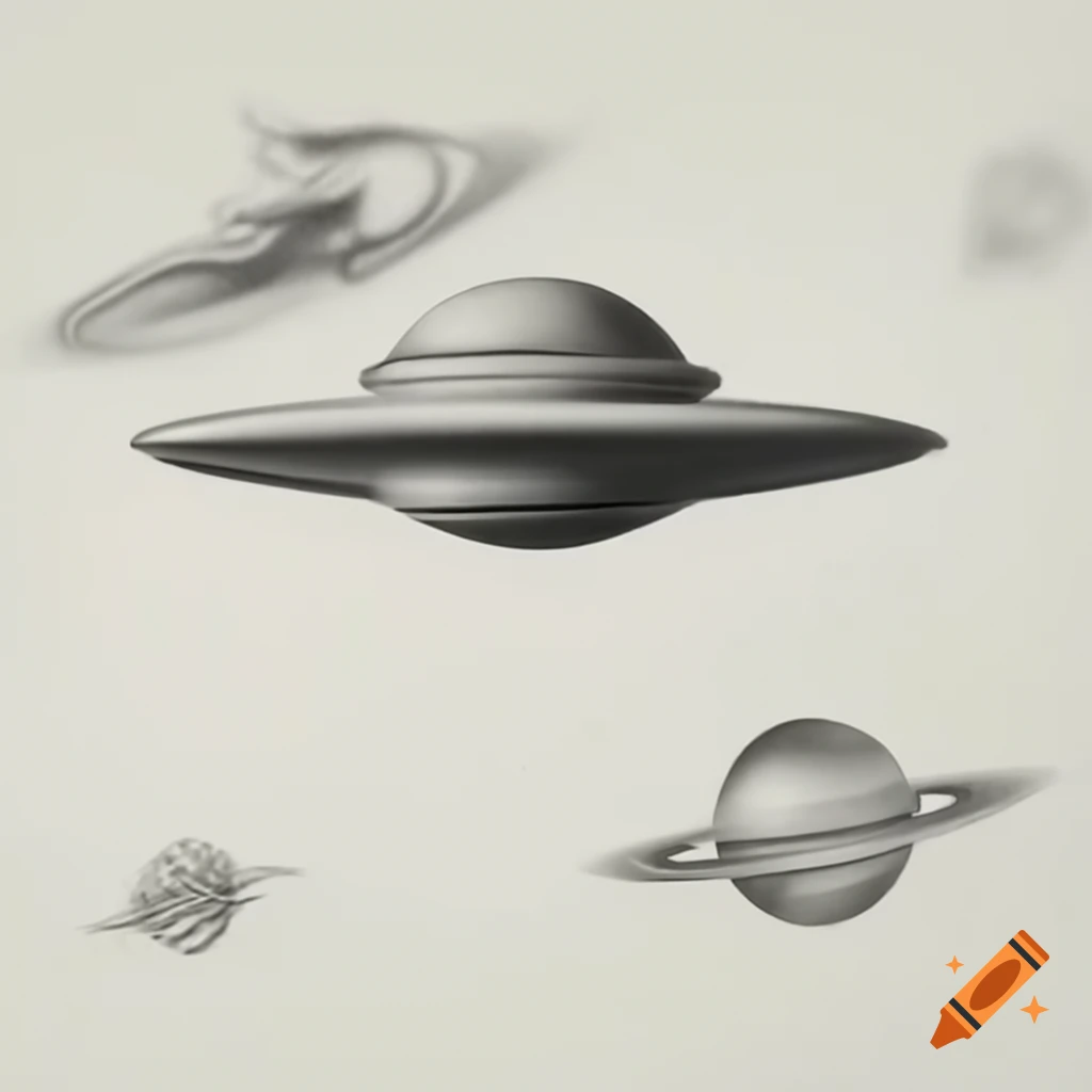 Surreal ink and pencil drawing of UFO inspired by Max Ernst and Hans Belmer