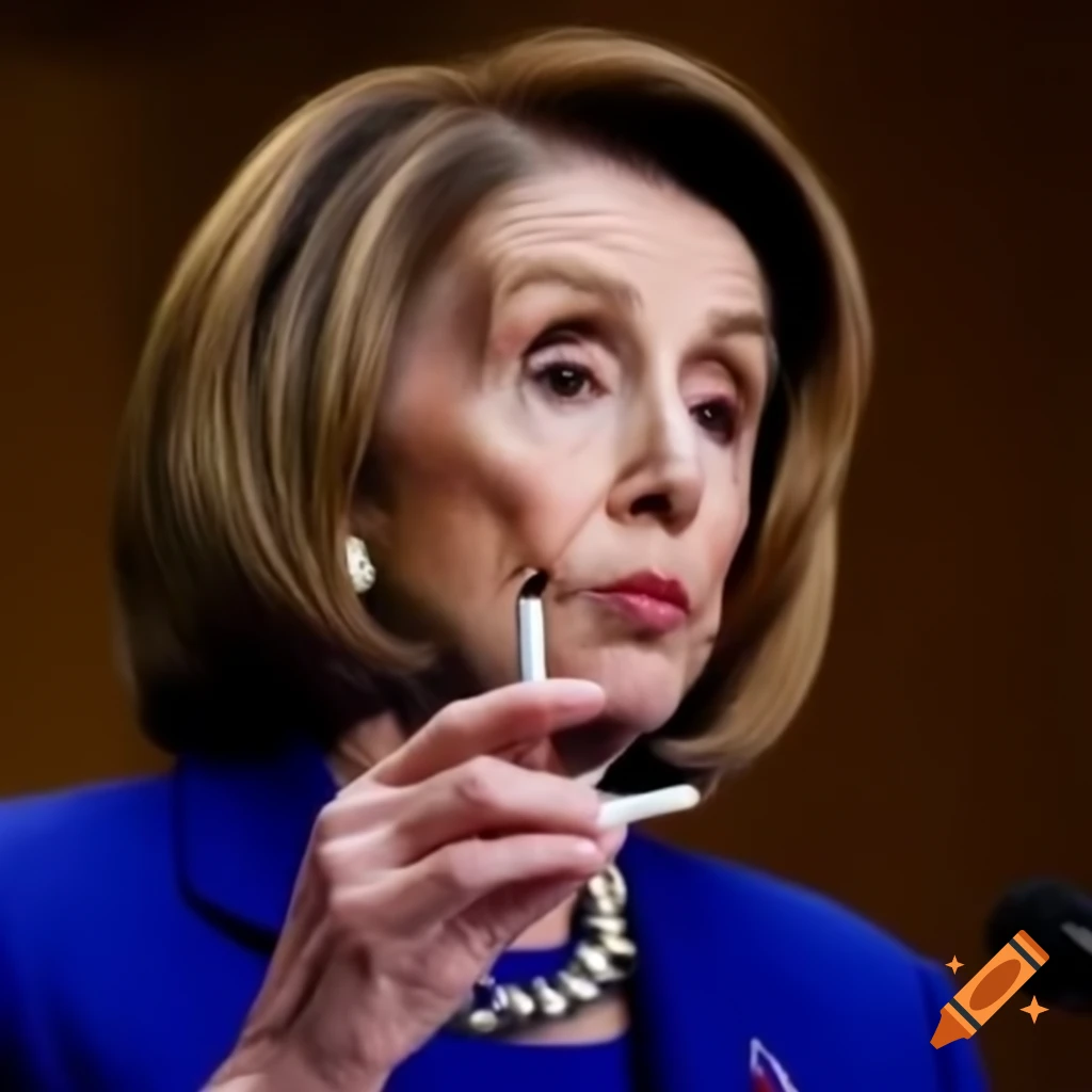 Nancy Pelosi smoking in a casual setting