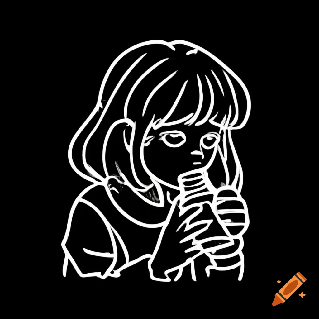 Minimalist tattoo stencil of anime girl outline on craiyon