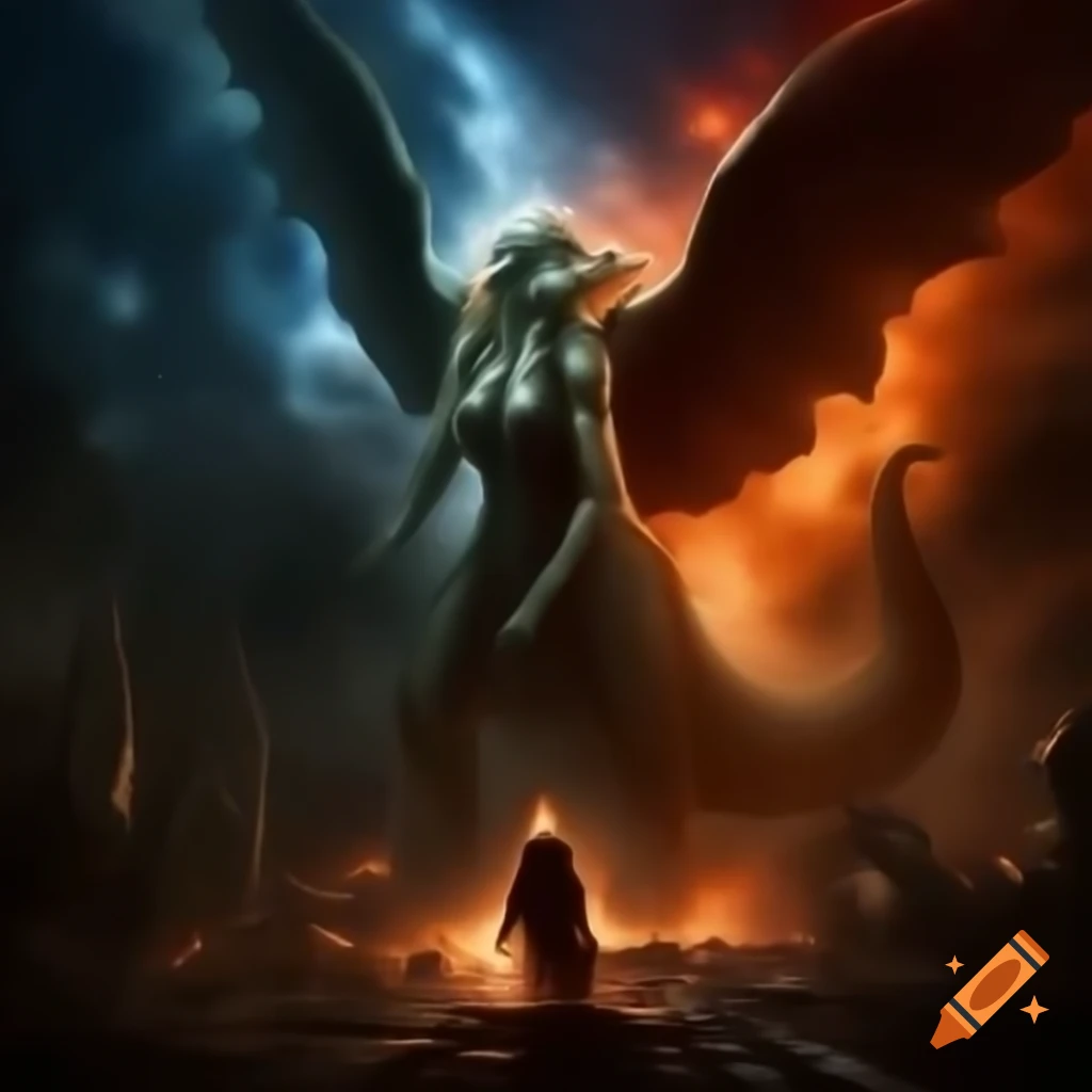 Zarkothian Goddess Adalline confronting A.I. Dreamweaver Goddess Genesis in emotional turmoil