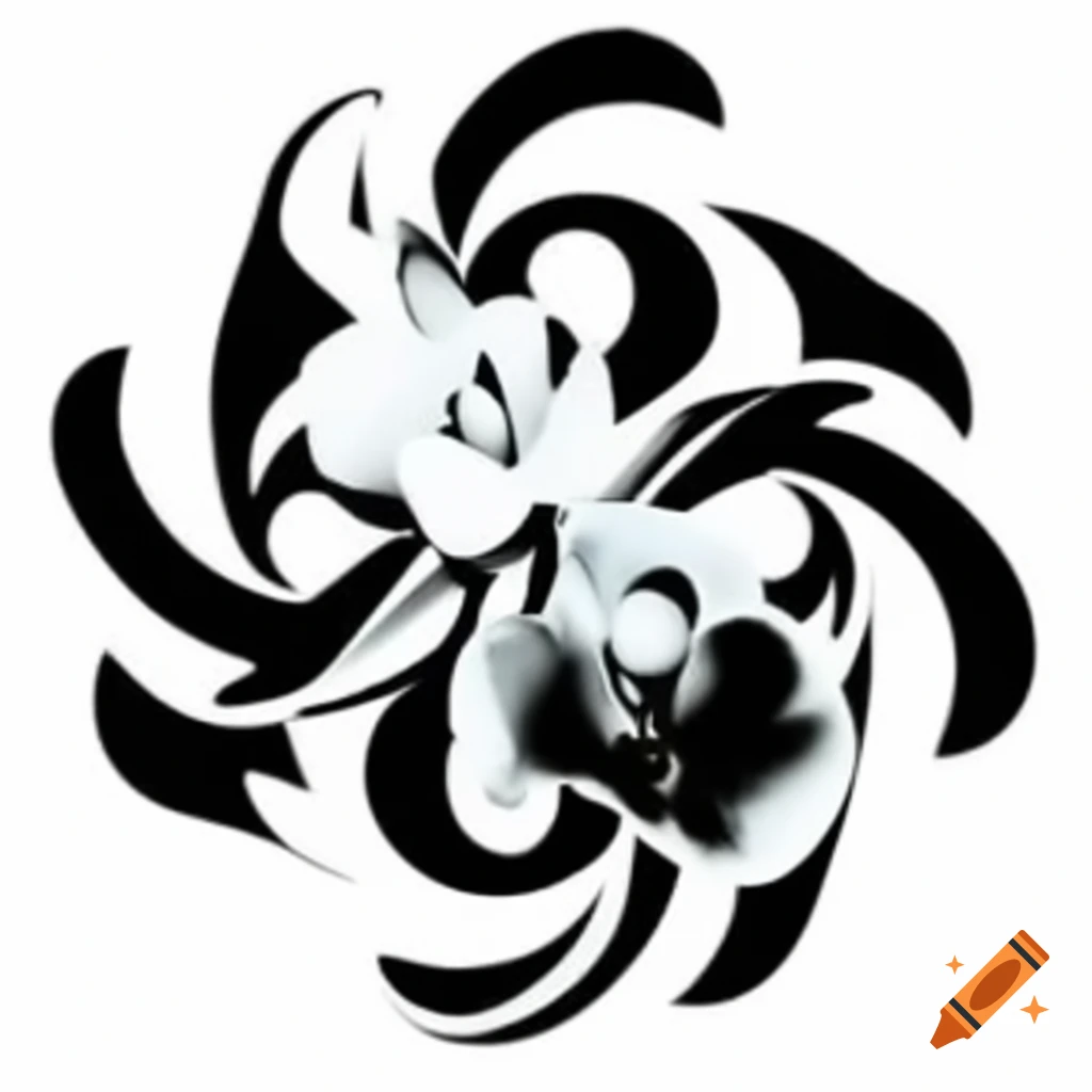 White orchid symbol on black background