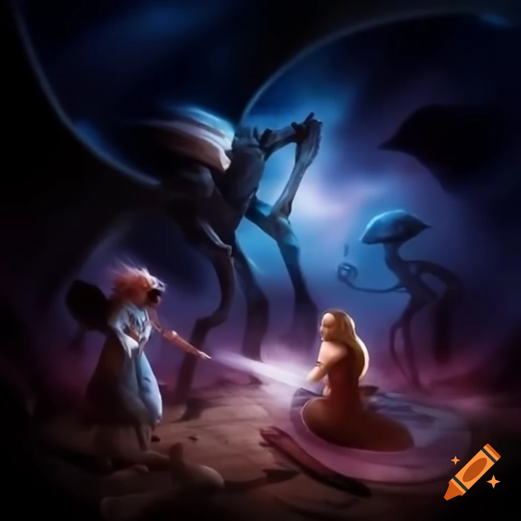 A scene from the Cosmic Dream War featuring alien entities and a fierce battle