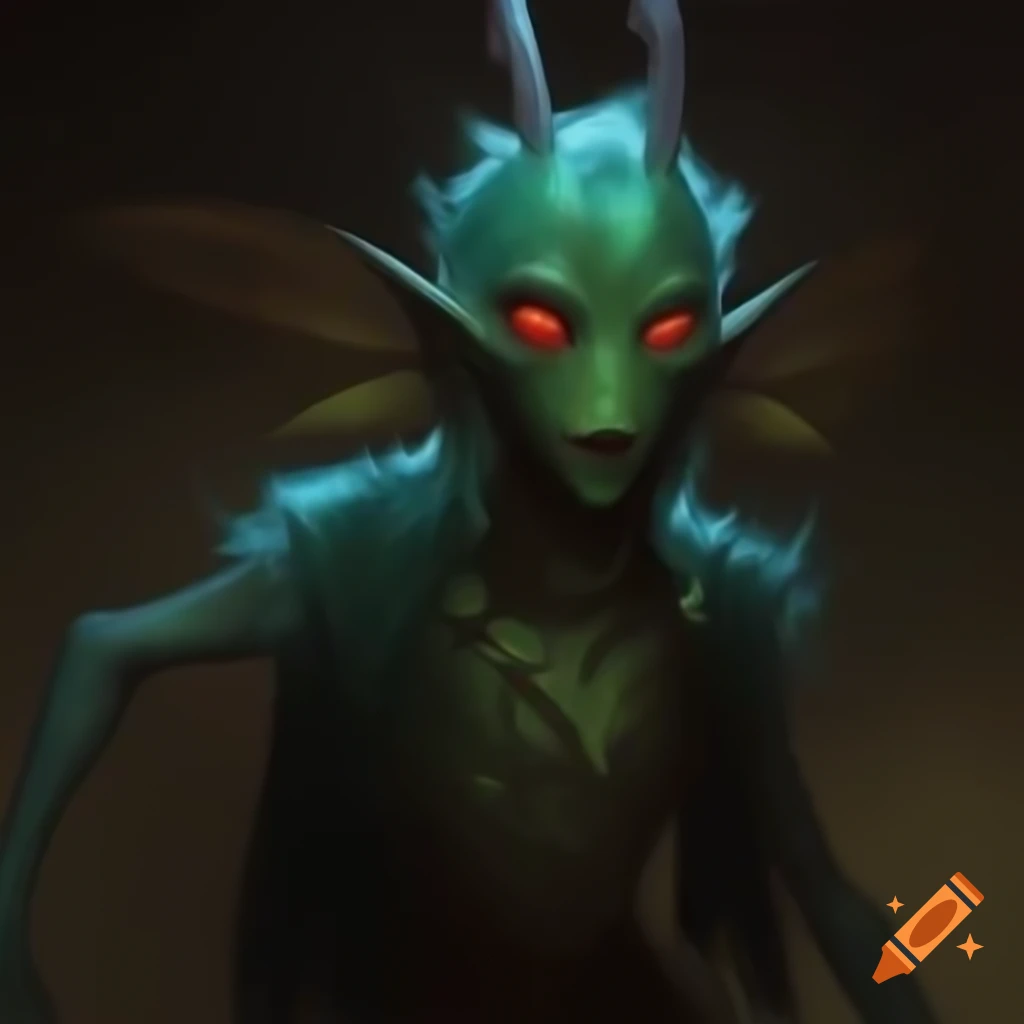 Dark fairy demon with locust features in Dungeons & Dragons style