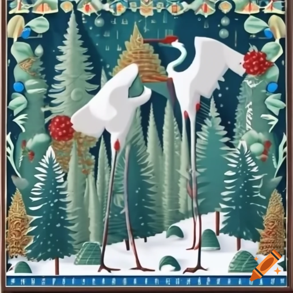 Christmas cloisonné forest scene blending Native Salish and Russian fairytale designs