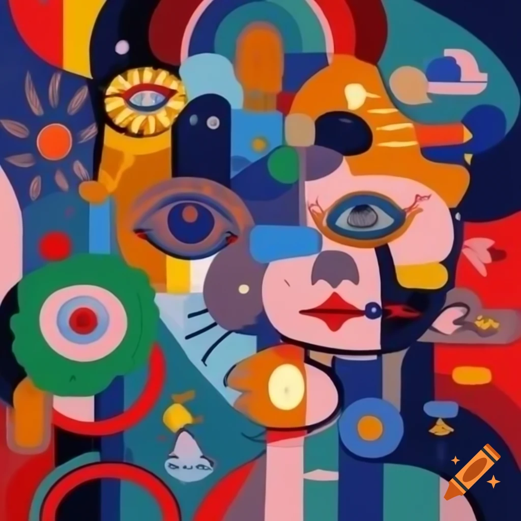 Colorful abstract background featuring faces and eyes on craiyon