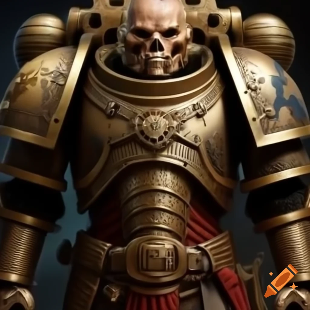 Golden armored Adeptus Astartes with silver details and solar elements