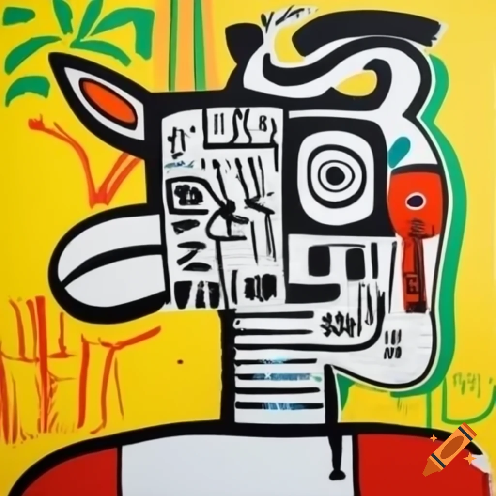 Zoo scene painted in the style of Jean-Michel Basquiat