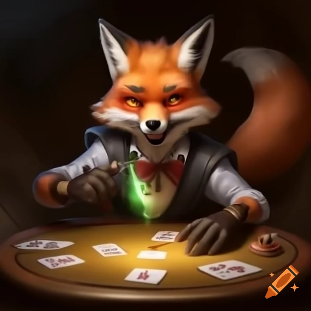 Fox performing magic tricks with playing cards