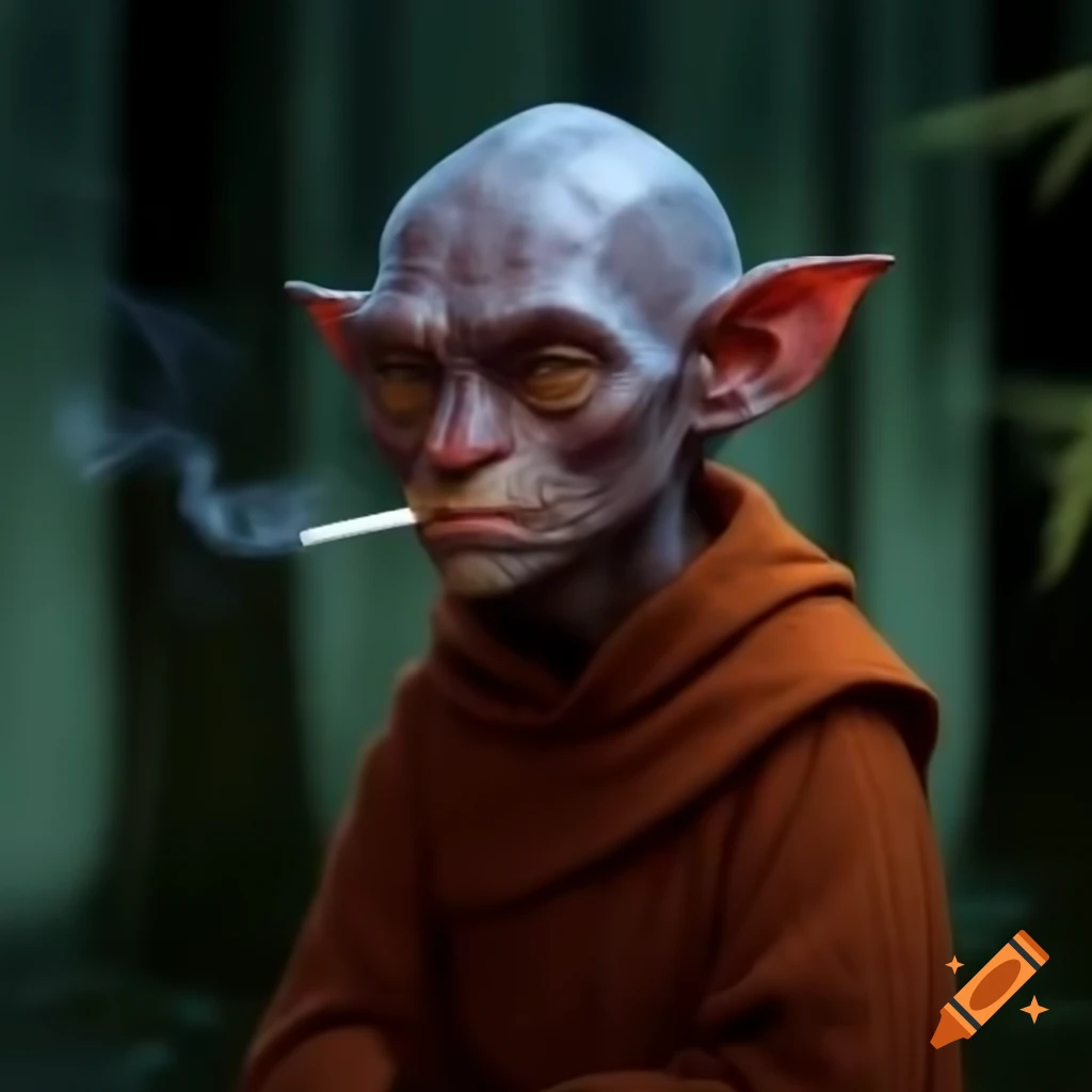 Halfling monk in the woods, casually smoking